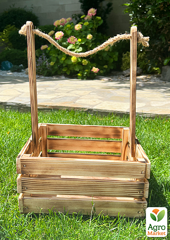 Ящик дерев'яний для зберігання декору та квітів "Прованс" довжина 25см, ширина 27см, висота 13см, висота з ручкою 40см. (обпалений з дерев'яними ручками) - фото 5