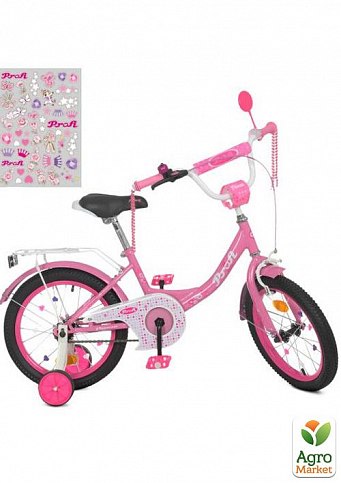 Велосипед детский PROF1 16д. Princess,SKD45,фонарь,звонок,зеркало,доп.кол.,розовый (Y1611)