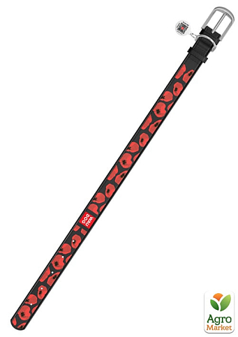 Ошейник WAUDOG Design с рисунком "Маки", премиум кожа, металлическая пряжка (ширина 20 мм, длина 30-39 см) черный (0020-0094-01) - фото 2