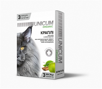 Средства от блох и клещей Уникум Органик Капли от блох и клещей на холку для кошек 3 капсулы UN-025 (2020950)