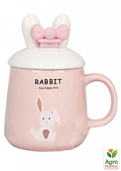 Чашка с крышкой и ложкой Кролик персиковый 360мл (20622)1