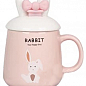 Чашка с крышкой и ложкой Кролик персиковый 360мл (20622)