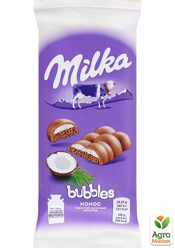 Шоколад Bubbles (пористый) с кокосом ТМ "Milka" 97г упаковка 22шт - фото 2