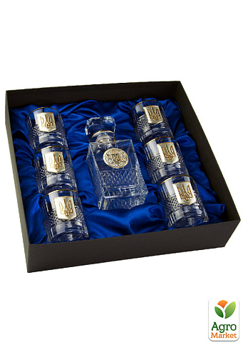 Набор для виски «Гербовый с трезубцем» 7 предметов Boss Crystal, графин, 6 бокалов, серебро, золото, хрусталь (B7TRY1GG)