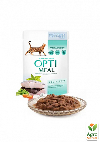 Влажный корм для взрослых кошек Optimeal с треской и овощами в желе 85 г (3396060)