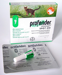 Засоби від глистів Профендер для кішок 0,5-2,5кг 2 піпетки зелений 20 г (0367080)1