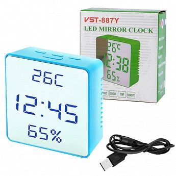 Часы сетевые VST-887Y-5, голубые, температура, влажность, USB - фото 2