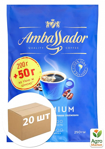 Кава розчинна Premium ТМ "Ambassador" 200+50г упаковка 20 шт
