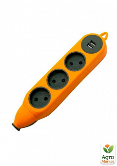 Колодка "Апельсин" 3 гнізда 10A/250V, 2USB 2.1A, без заземл. Lemanso / LMK75005 Макс.2500Вт оранжевий (752005)2