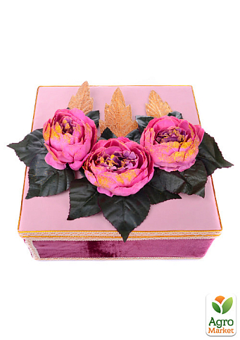 Подарункова Коробка З Квітковою Композицією (Кругла, Квадратна) "Бордова Феєрія" (085-118)
