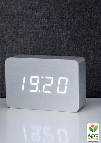 Часы-будильники на аккумуляторе с термометром "BRICK", белый алюминий (GK15W6)  - фото 2