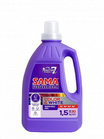 Гель універсальний для прання кольорових та білих тканин ТМ "SAMA Professional" "Color & White" 1500 г