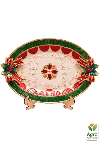 Блюдо овальное, зеленое с красным, 44 см (10/18302)