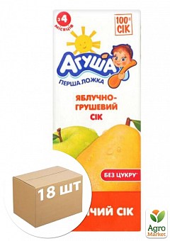 Сік яблучно-грушевий ТМ "Агуша" 0,2 л упаковка 18шт1