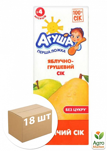Сік яблучно-грушевий ТМ "Агуша" 0,2 л упаковка 18шт