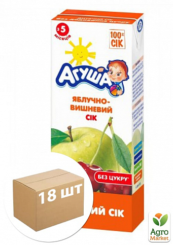 Сок яблочно-вишневый ТМ "Агуша" 0,2л упаковка 18шт