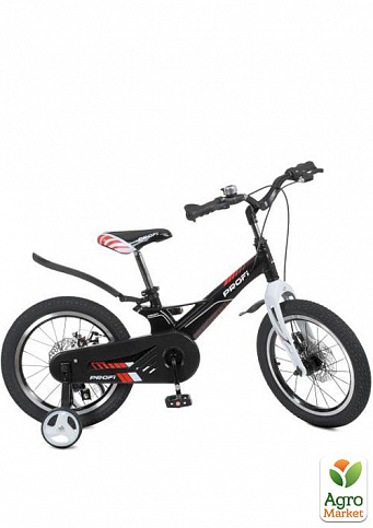 Велосипед детский PROF1 16д. Hunter,SKD85, магниев.рама,черный,звонок,крыло,доп.колеса. (LMG16235-1)