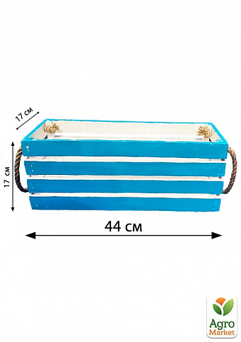 Ящик декоративный деревянный для хранения и цветов "Жиральдо" д. 44см, ш. 17см, в. 17см. (синий с ручками) - фото 5