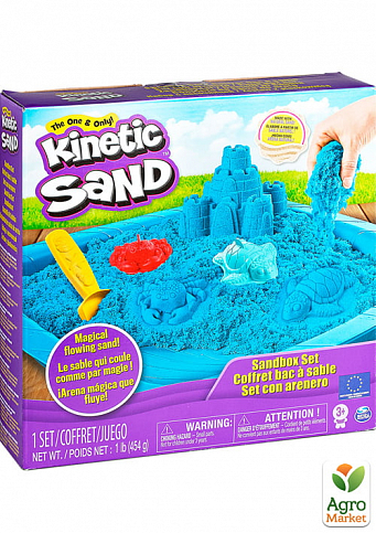 Набор песка для детского творчества - KINETIC SAND ЗАМОК ИЗ ПЕСКА (голубой, 454 г, формочки, лоток)