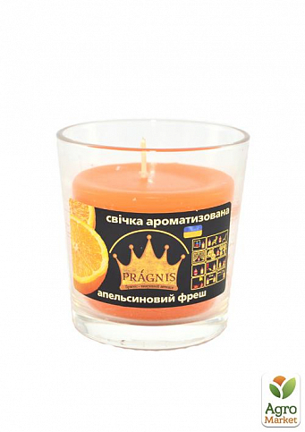 Свічка у склянці з ароматом "Апельсиновий фреш"(диаметр 6,5-7,9*8,3см, 30 часов)
