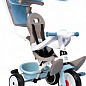 Детский металлический велосипед с козырьком, багажником и сумкой, голубой, 66х49х100 см, 10 мес. Smoby Toys