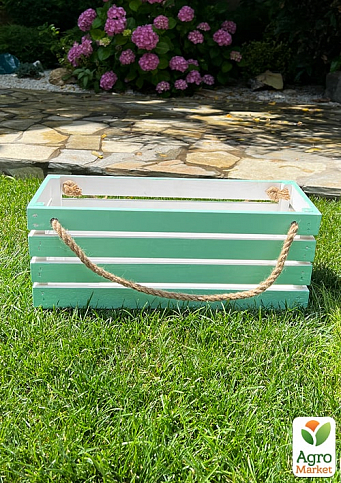 Ящик декоративный деревянный для хранения и цветов "Жиральдо" д. 44см, ш. 17см, в. 17см. (бирюзовый с большими ручками) - фото 3