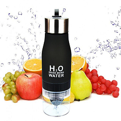 Пляшка для води і напоїв H2O Water Bottle з соковижималкою 650 мл чорна SKL11-1870552