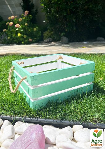 Ящик декоративный деревянный для хранения и цветов "Прованс" д. 25см, ш. 27см, в. 13см. (бирюзовый с ручками) - фото 3