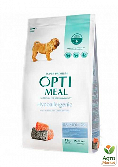 Сухой полнорационный корм Optimeal гипоаллергенный для взрослых собак средних и больших пород с лососем 12 кг (3412920)2