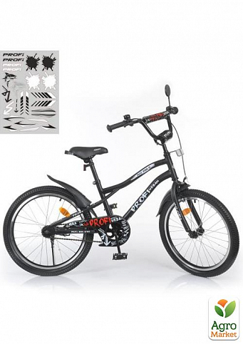 Велосипед детский PROF1 20д. Urban, SKD75,фонарь,звонок,зеркало,подножка,черный (мат) (Y20252-1)