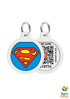 Адресник для собак і кішок металевий WAUDOG Smart ID з QR паспортом, малюнок "Супермен-герой", коло (0625-1009uk) 1