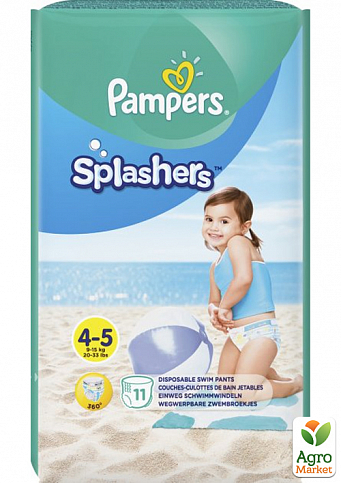 PAMPERS Дитячі одноразові підгузки-трусики для плавання Splashers Розмір 4-5 Maxi (9-15 кг) Середня 11 шт