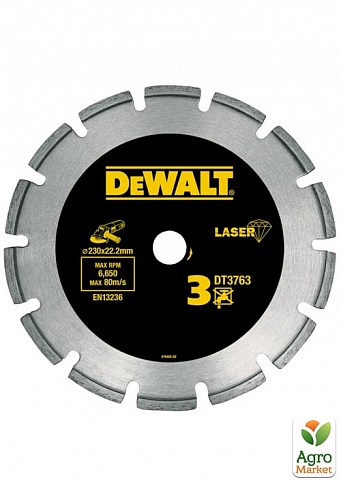 Диск алмазный DeWALT, бетон/кирпич/гипрок/гранит, 230x2.8х22.23 мм DT3763 ТМ DeWALT
