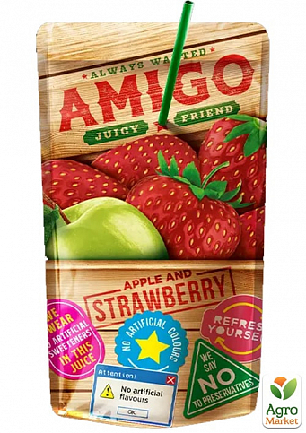 Фруктовый напиток Яблочно-клубничный ТМ "Amigo" 200мл упаковка 30 шт - фото 2
