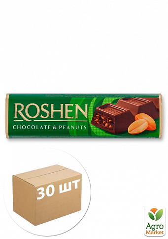 Батон черный шоколад (арахис) зеленый ТМ "Roshen" 43г упаковка 30шт
