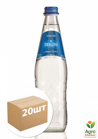 Вода питна, мінеральна, природна, їдальня Smeraldina газована 0.5 л (скло) упаковка 20шт