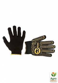Перчатка трикотажная с ПВХ точкой, класс вязки 7, цвет черный, желтая точка, 90 г. INTERTOOL SP-01281