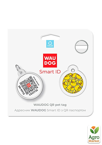 Адресник для собак і кішок металевий WAUDOG Smart ID з QR паспортом, малюнок "Качечки", коло, Д 25 мм (0625-0204) - фото 4