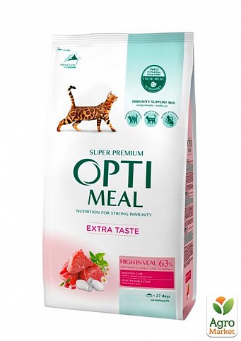 Сухой полнорационный корм для взрослых кошек Optimeal с высоким содержанием телятины 1.5 кг (3445140)