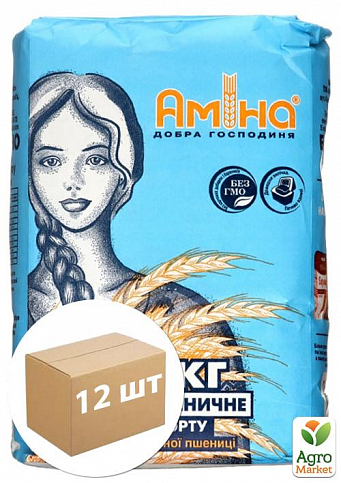 Борошно пшеничне (вищий сорт) ТМ "Аміна" 1кг упаковка 12 шт