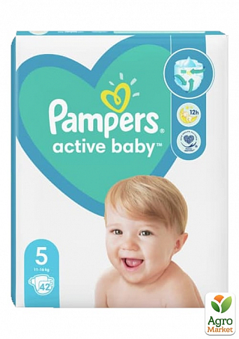 PAMPERS Детские одноразовые подгузники Active Baby Размер 5 Junior (11-16 кг) Экономичная Упаковка 42 шт