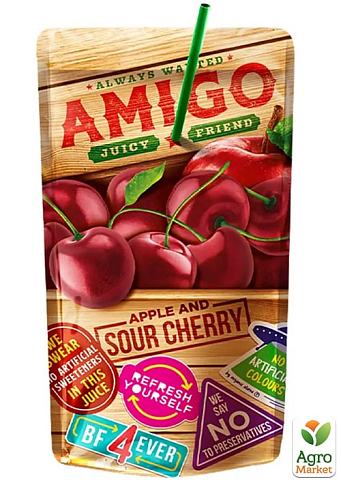 Фруктовый напиток Яблочно-вишневый ТМ "Amigo" 200мл упаковка 30 шт - фото 2