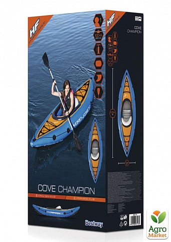 Одноместная надувная байдарка (каяк) Cove Champion,голубая,весла 275х81 см ТМ "Bestway" (65115) - фото 6