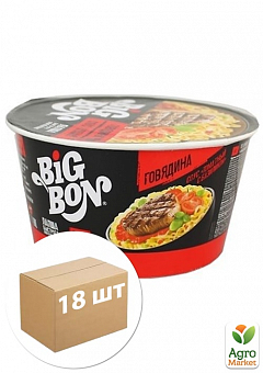 Локшина швидкого приготування (яловичина+ соус "Томат з базиліком") склянка ТМ "Big Bon" 85г упаковка 18шт2