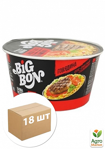 Лапша быстрого приготовления (говядина+ соус "Томат с базиликом") стакан ТМ "Big Bon" 85г упаковка 18шт