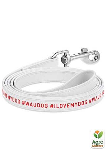 Поводок для собак кожаный WAUDOG Design, рисунок "я люблю свою собаку", Ш 25 мм, Длинна 122 см белая (379515)