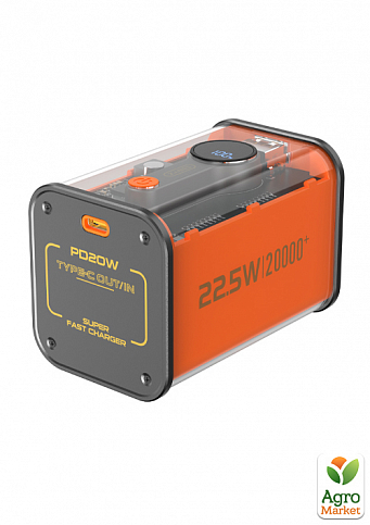 Додатковий зовнішній акумулятор повербанк BYZ W90 20000 mAh 22.5W Type-C PD PowerBank помаранчевий - фото 3