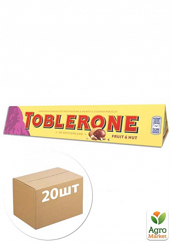 Швейцарський молочний шоколад ТМ "Toblerone" (з родзинками та горіхом) 100г упаковка 20шт