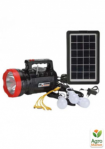 Многофункциональный фонарь Solar Power System EVERTON RT-906BT 15 W, FM/MP3/TF/USB /Bluetooth (с панелью и 3 лампами)