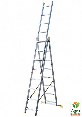 Лестница алюминиевая MASTERTOOL 3-х секционная 3х8 ступеней h=5400 мм max 150 кг 79-1308